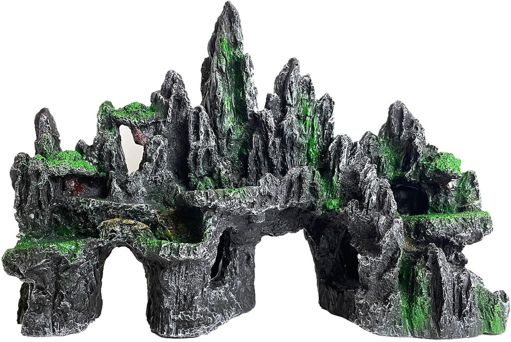 Aquarium Decor Large N Tall Fish Tank Rock Decor with Mountain View Ornaments,Tree House,Cave,Extra Large Fish Tank Decorations