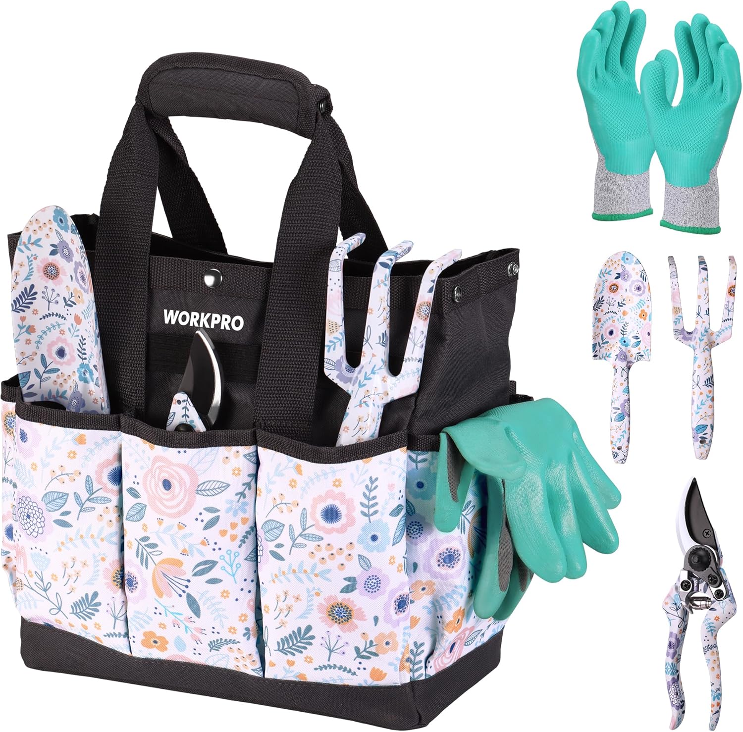 WORKPRO 5PCS Garden Tool Set, Aluminum Heavy Duty Gardening Tool Set with Bag, Outdoor Garden Hand Tools, Gardening Gifts