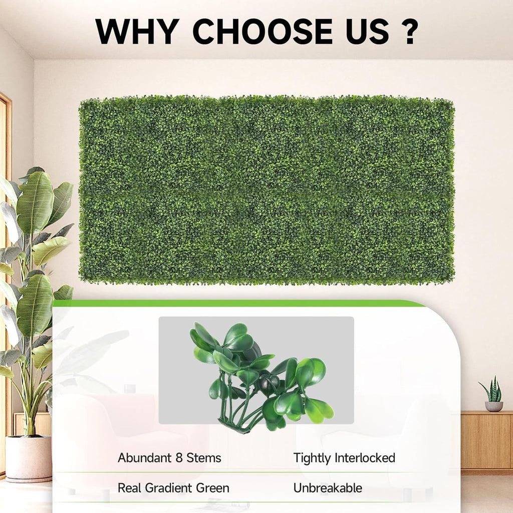 Artificial Grass Wall Panels, 8 PCS 20x20 inch Boxwood Hedge Wall Panels with 100 Zip Ties, Boxwood Panels Backdrop for Outdoor Indoor Decorative Garden Fences Backyard Patio Privacy Hedge