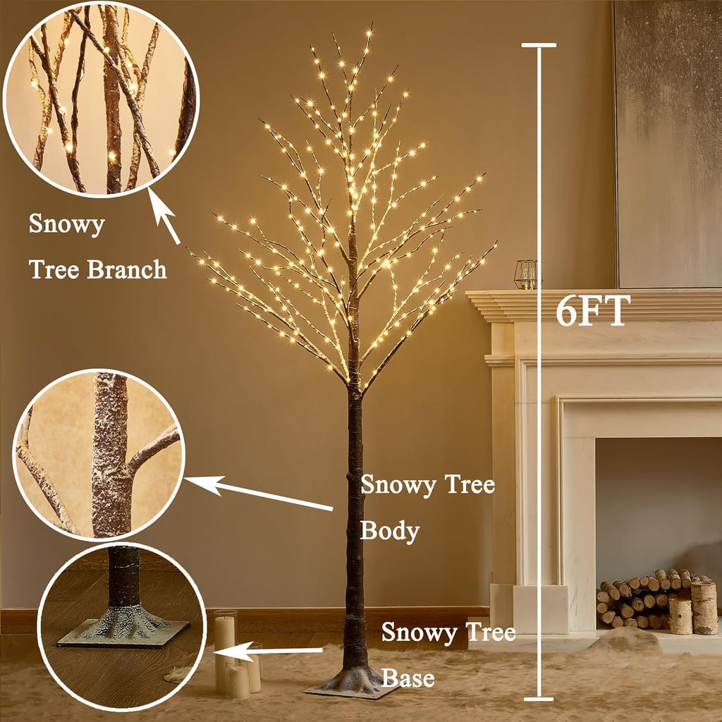 Hairui Lighted Snow Flocked Twig Tree with Fairy Lights 6FT 330 LED for Indoor Home Thanksgiving Christmas Holiday Decoration