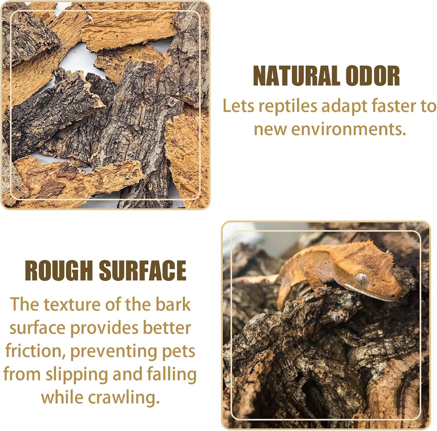 VCEPJH Reptile Bark Bedding,1 LB Natural Cork Bark for Reptiles Flat Cork Wood Terrarium Substrate Tank Supplies for Snake Spiders Bearded Dragons Hermit Crabs Geckos