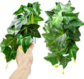 Woyrise Reptile Plants for Terrarium, Artificial Hanging Plants with Suction Cups, Amphibian Tank Habitat Decor Plastic Plant for Bearded Dragons Lizards Snake Geckos Frogs - 2Pack Green Ivy