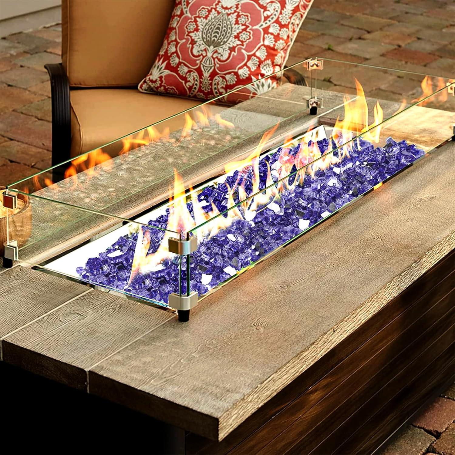 onlyfire 10 Pounds Fire Glass for Propane Fire Pit, 1/4 Inch Reflective Firepit Glass Rocks for Gas Fireplace and Fire Pit Table, Purple