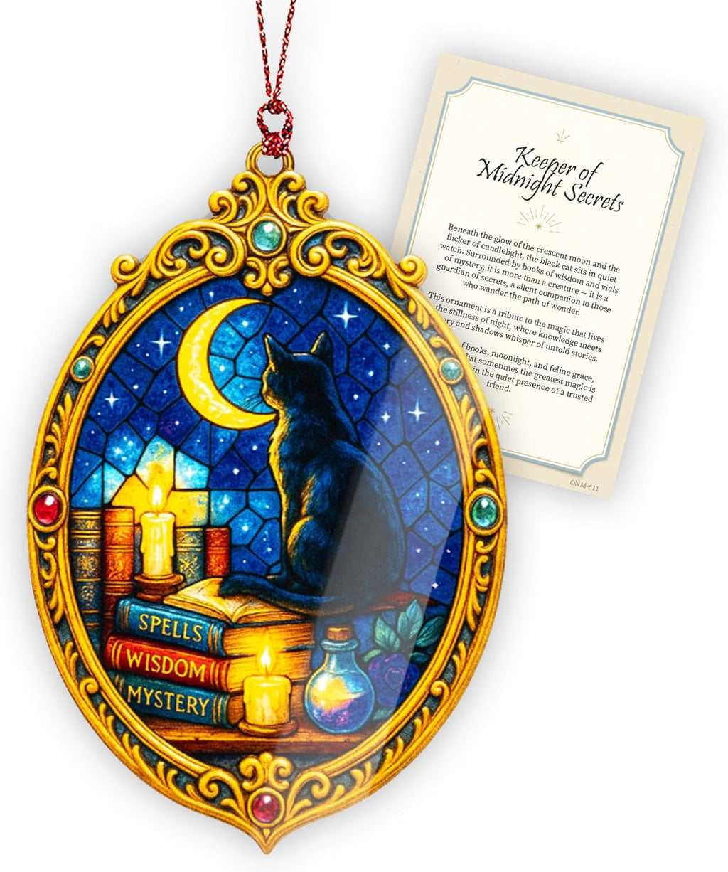 Black Cat Ornament – Witch Decor Ornament – Mystical Cat Gift – Gothic Witchcraft Card – Halloween Christmas Ornament – Suncatcher Effect Window – White Elephant Gifts - Xmas Tree Funny Decoration