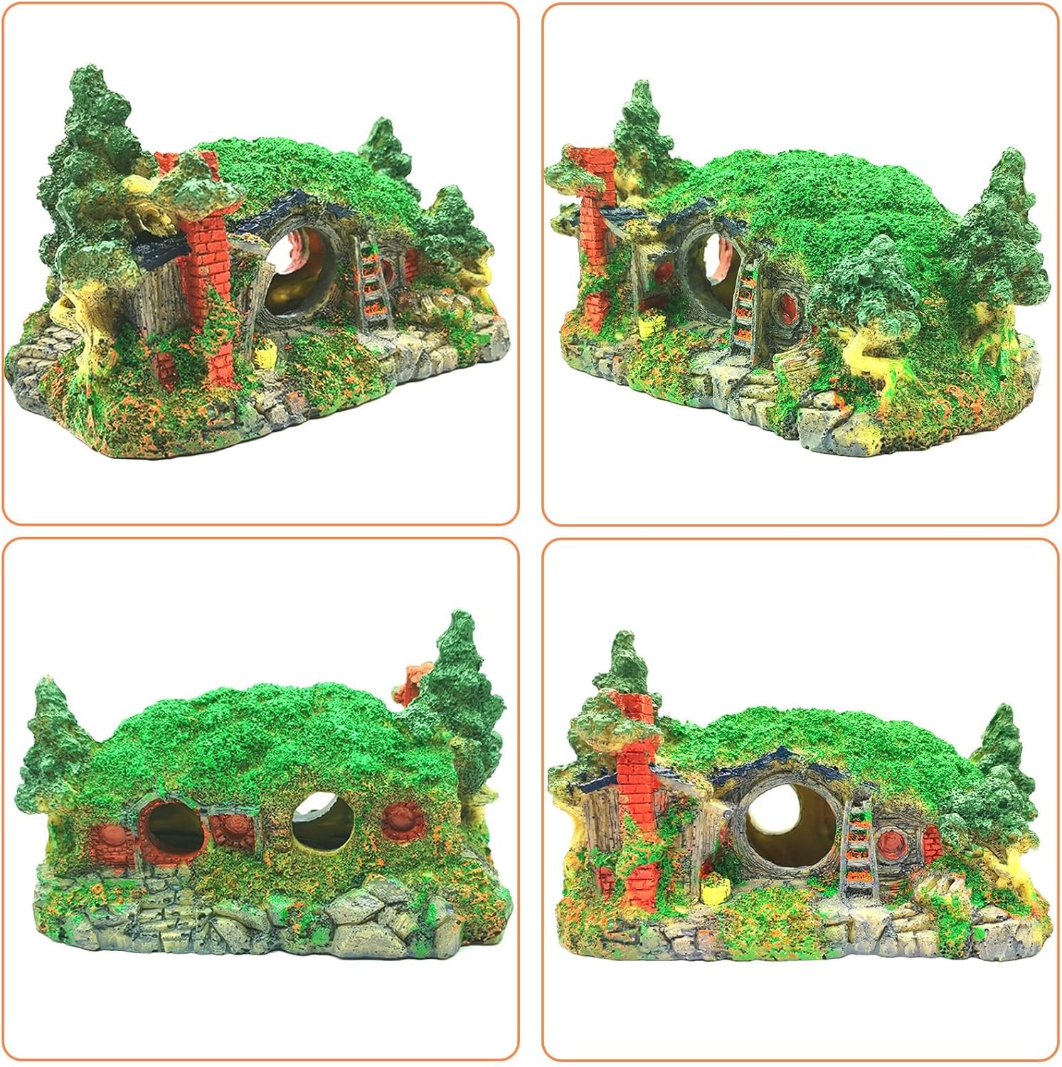 Tfwadmx Fish Tank Hobbit Decorations,Resin Small Fish Cave Hideout House,Aquarium Decor Hide Hole Shelter Castle Hut Ornaments Mini Garden Decorating Accessories