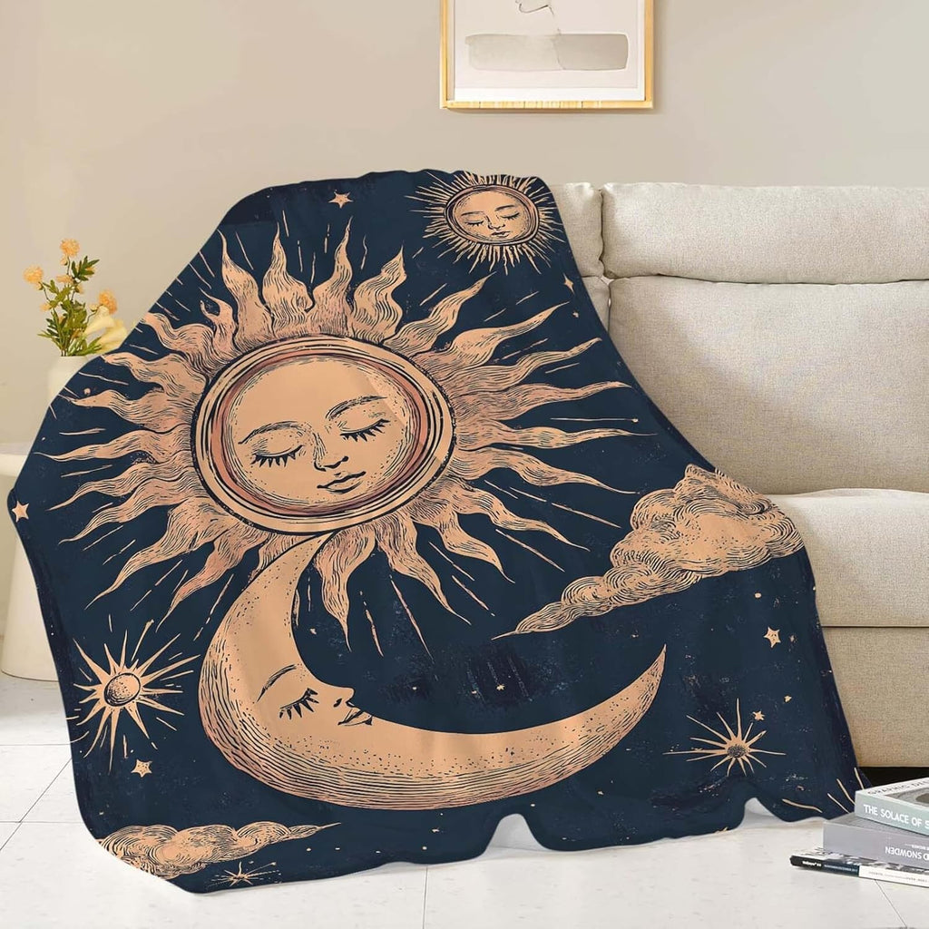 Sun and Moon Throw Blanket Celestial Hippie Sun and Moon Stuff Gifts for Kids Girls Boys Adults Women Man Soft Cozy Warm Plush Fluffy Fuzzy Fleece Blanket Decor 40''X50''