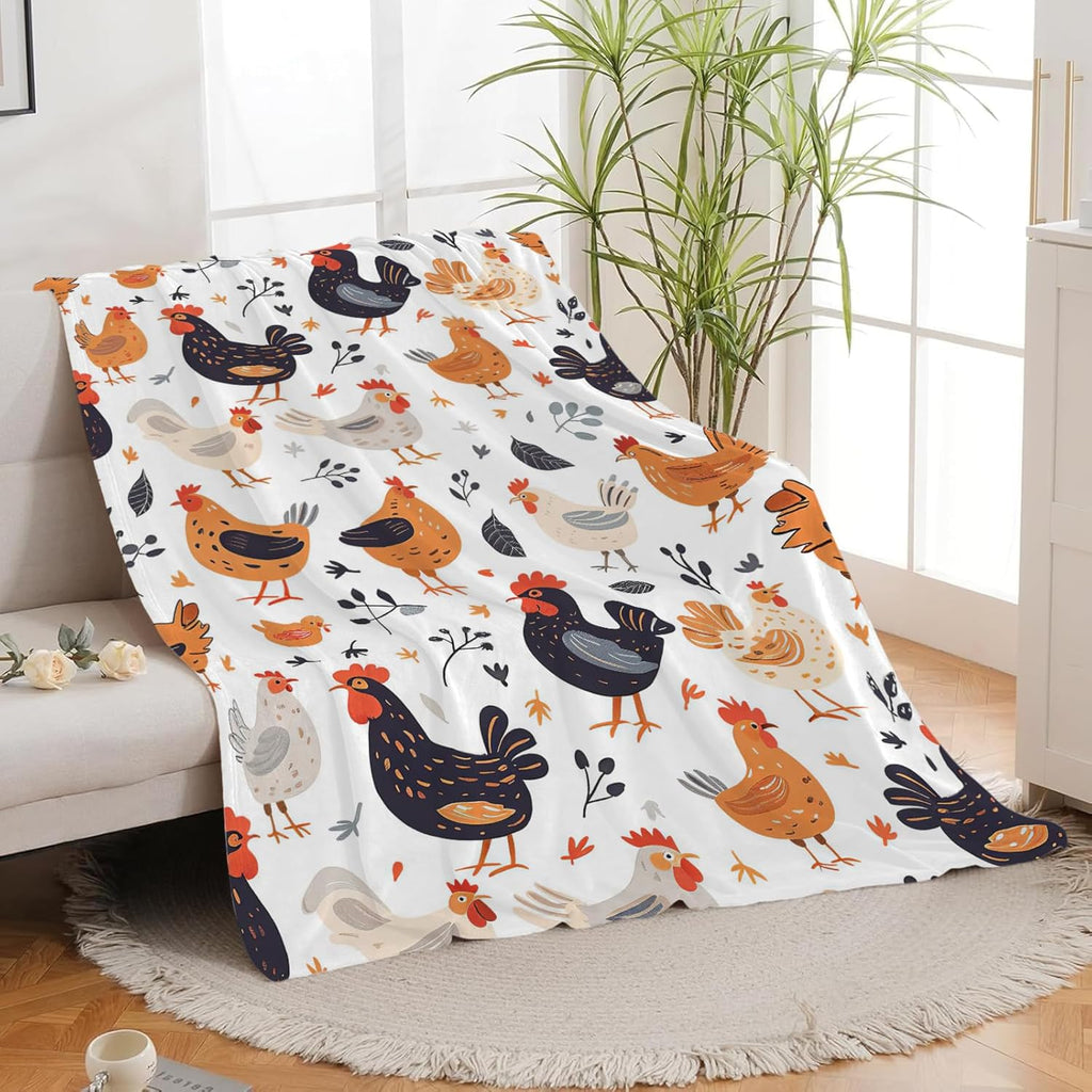Chicken Blanket Rooster Chicken Throw Blanket Gifts for Kids Girls Boys Adults Women Man Super Soft Cozy Plush Fluffy Fuzzy Fleece Blanket Decor 50''X60''