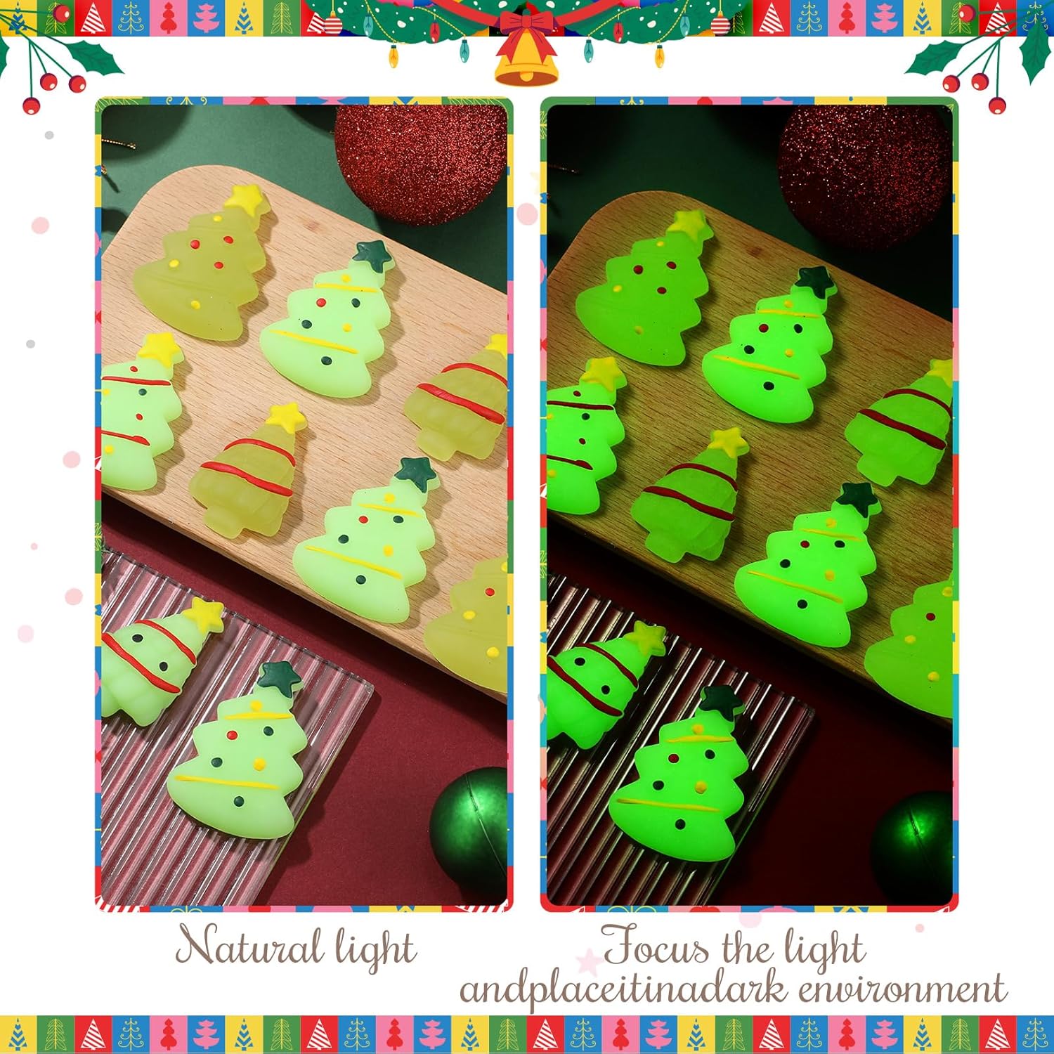 Wettarn 35 Sets Emotional Luminous Christmas Tree Stress Ball Gifts Bulk Office Christmas Appreciation Gift Cute Squeeze Mini Stress Relief Ball Inspirational Cards for Coworker Employee Nurse Teacher