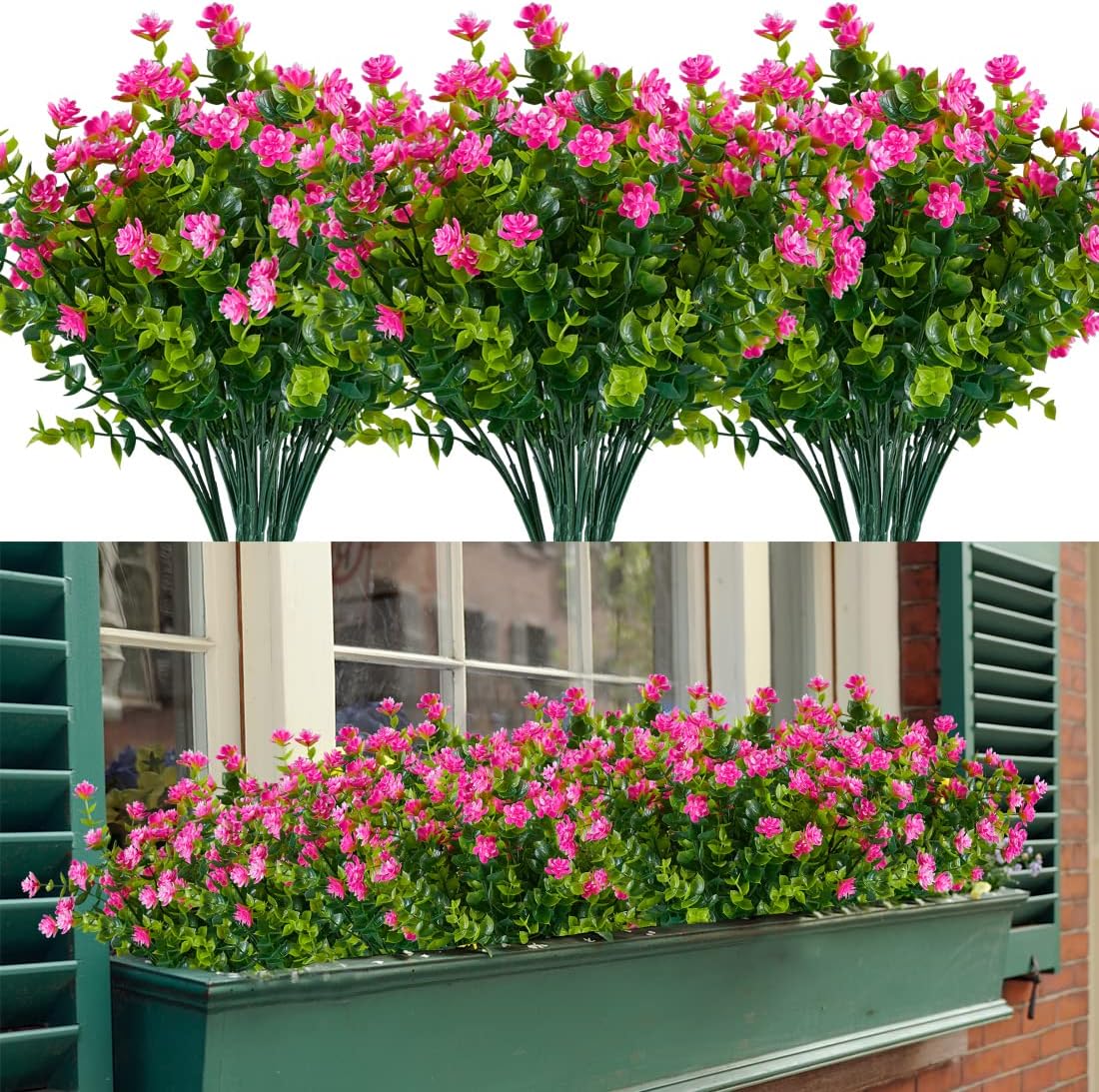 6 Bundles Artificial Flowers, Fake Artificial Greenery UV Resistant No Fade Faux Plastic Plants for Wedding Bridle Bouquet Indoor Outdoor Home Garden Kitchen Office Table Vase(Pink)