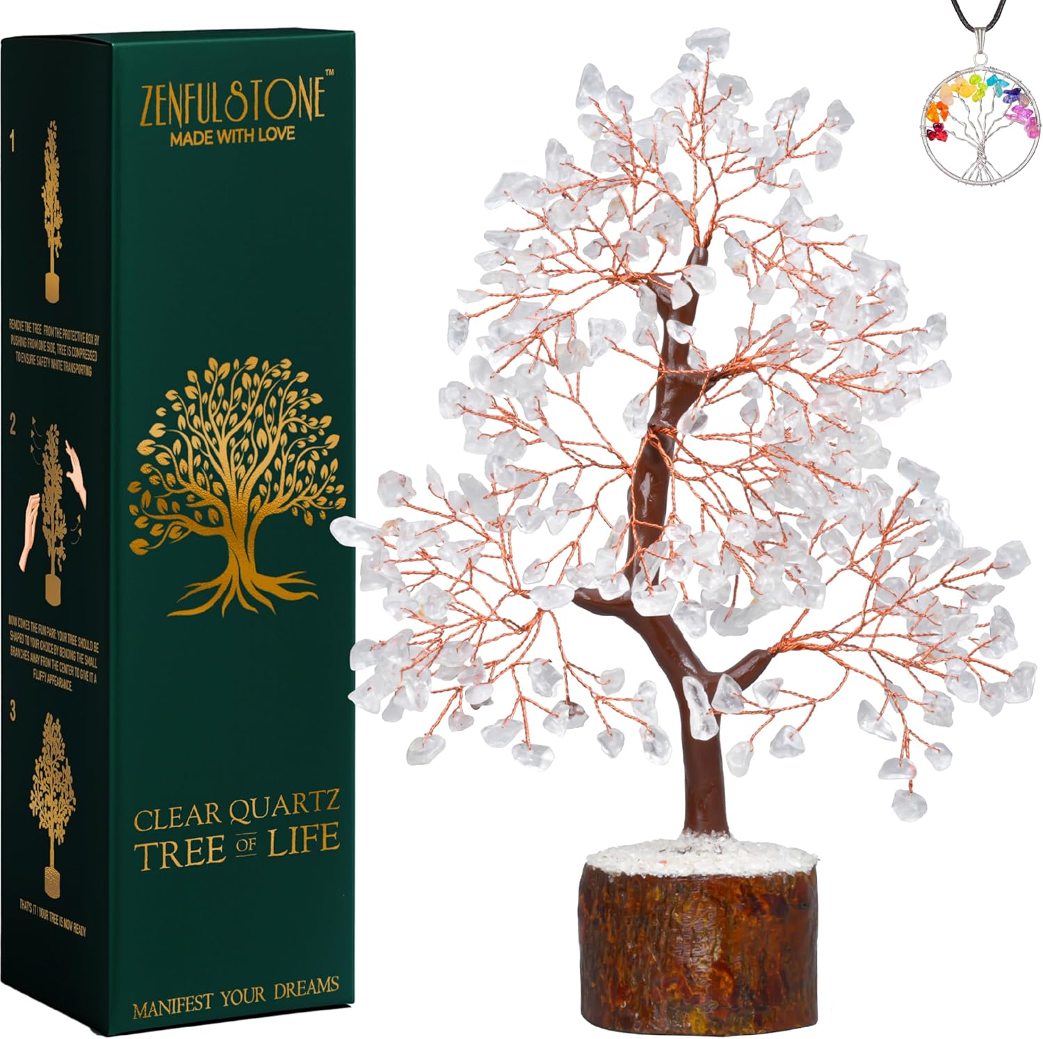 Clear Quartz Tree of Life for Home, Office, and Desk Décor | Handmade Bonsai for Clearity, Positive Energy & Focus | Perfect Concentration Gift for Mom