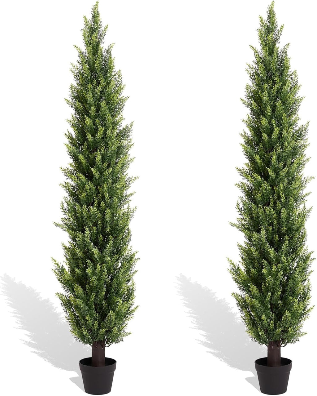 6FT Artificial Cedar Christmas Topiary Trees Set of 2 - Realistic Faux Pine Shrubs UV Resistant for Outdoor Planter Decor, 6 Feet Potted Fake Cypress Plants for Porch Front Door Patio UV Rated