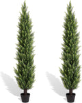 6FT Artificial Cedar Christmas Topiary Trees Set of 2 - Realistic Faux Pine Shrubs UV Resistant for Outdoor Planter Decor, 6 Feet Potted Fake Cypress Plants for Porch Front Door Patio UV Rated