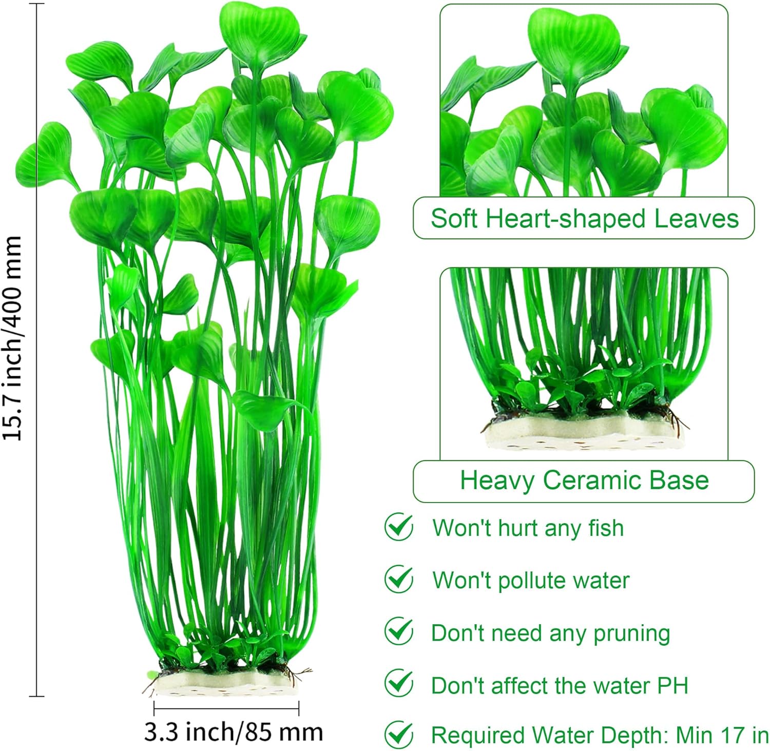 MyLifeUNIT Plastic Fish Tank Plants, 2 Pack Artificial Tall Aquarium Plants for Fish Tank Decor, 15.75 Inches (Green)