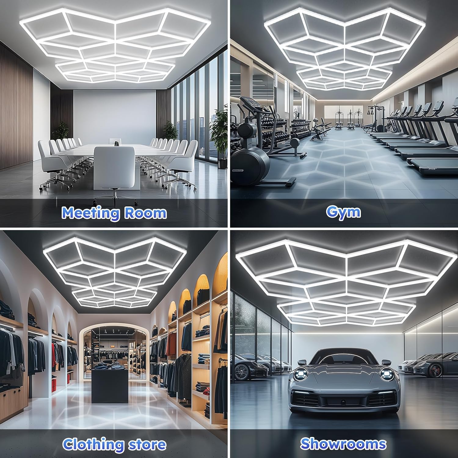 Large Hexagonal LED Lights - Overstock Hexagonal Lights for Garages, Stores, Conference Rooms, Auto Repair Shops