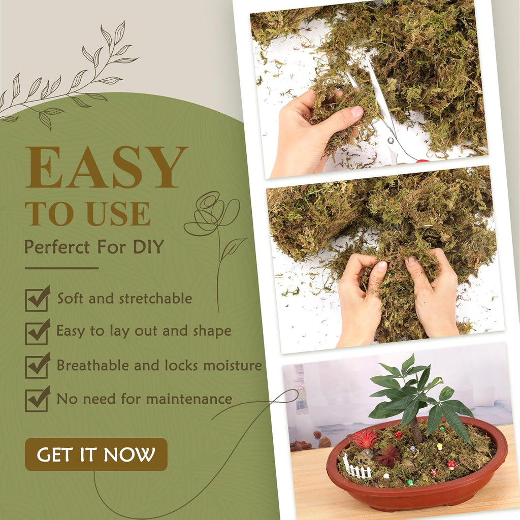Artificial Moss - 45.86 OZ (2.89LB) - Premium Fake Moss Versatile for Crafts & Décor - Natural Look, Low Maintenance, Perfect for Fairy Gardens, Terrariums, Wedding Decor & Faux Potted Plants