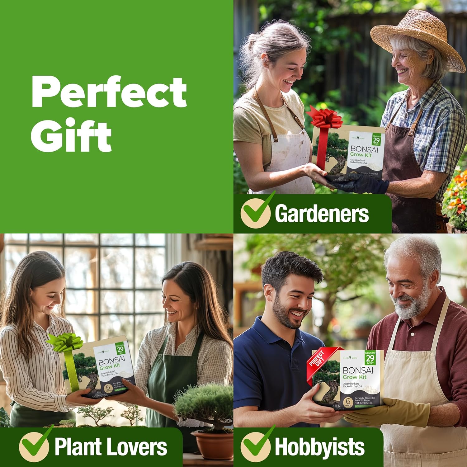 HOME GROWN Bonsai Tree Kit – 6 Heirloom Varieties with Unique Pots – DIY Bonsai Starter Kit for Adults & Beginners – Christmas Gift for Men Women Gardeners Plant Lovers – Indoor Growing Kit