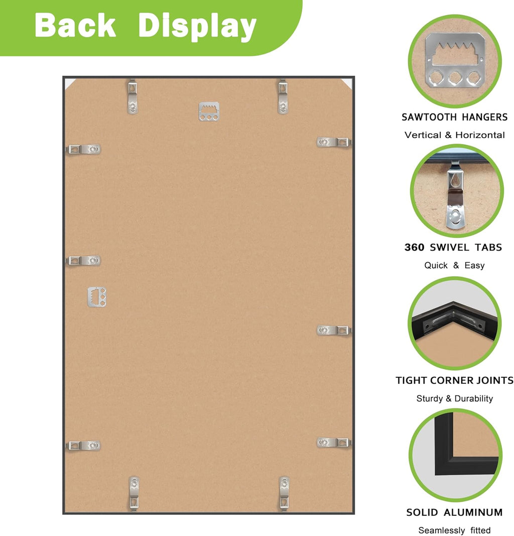 FrameWorks 16x24 Brushed Aluminum Poster Frames – Modern Brushed Metal Design w/Shatterproof Plexiglass, Perfect for Posters, Artwork, Paintings, Wall Displays – Home or Office Decor, Black - 3 Pack