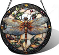 Stained Glass Window Hanging - Dragonfly Plant Suncatcher Ready to Hang Window Doors Home Decoration, Christmas, Mother's Day Birthday Gifts for Women, Men, and Mom11.8x11.8 in