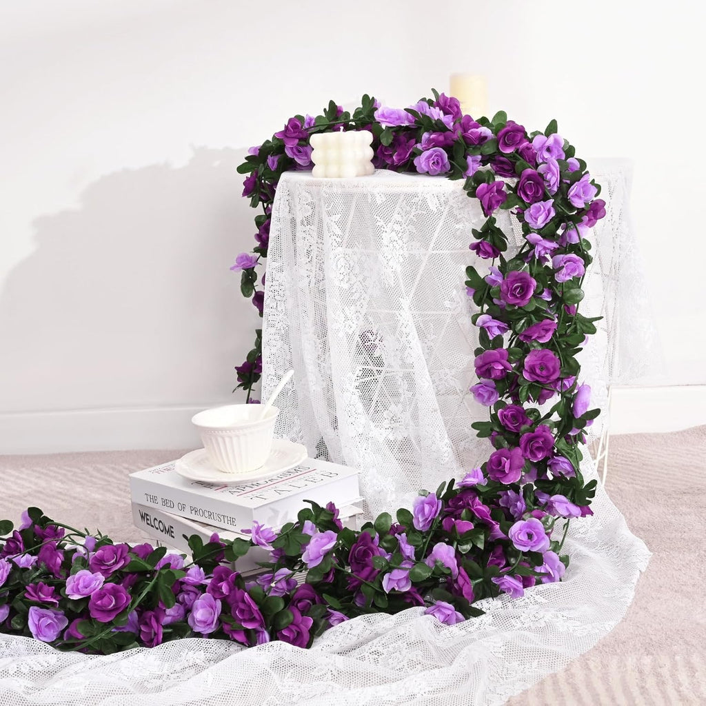 BLEUM CADE 5Pcs 41Ft Flower Garland Artificial Rose Vines for Bedroom, Cute Fake Hanging Flower Vines Floral Garland Decorations for Wedding Party Wall Room Decor Aesthetic