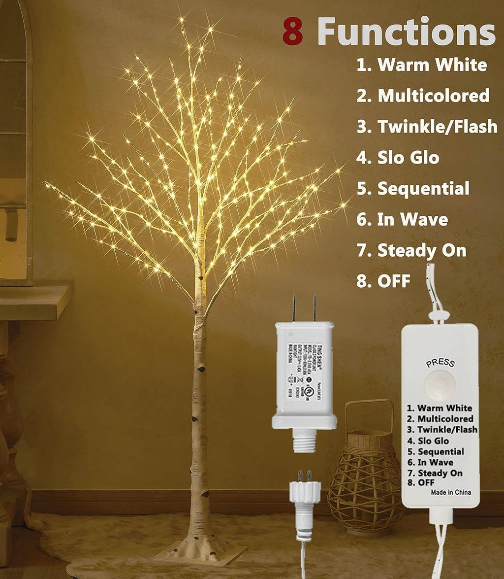 LITBLOOM Lighted Birch Tree Plug in with 8 Functions 6FT 330 Multi Color and Warm White Fairy Lights, White Christmas Tree with Lights for Indoor Outdoor Home Christmas Holiday Party Decoration
