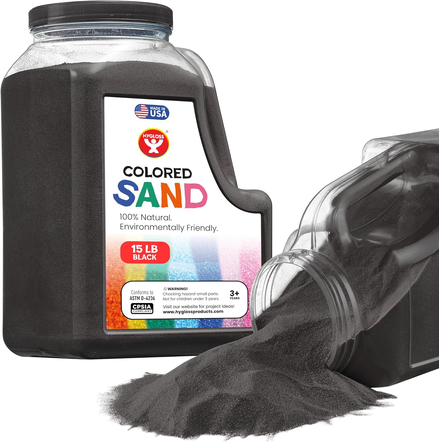 Hygloss Colored Sand for Crafts - 15 lb Bottle, Black - Vibrant Colorful Fine Sensory Play Sand Art Kits for Kids - Classroom Activities for Children 3 4 5 6 7 8 9 10 11 12 - Safe for Ages 3+
