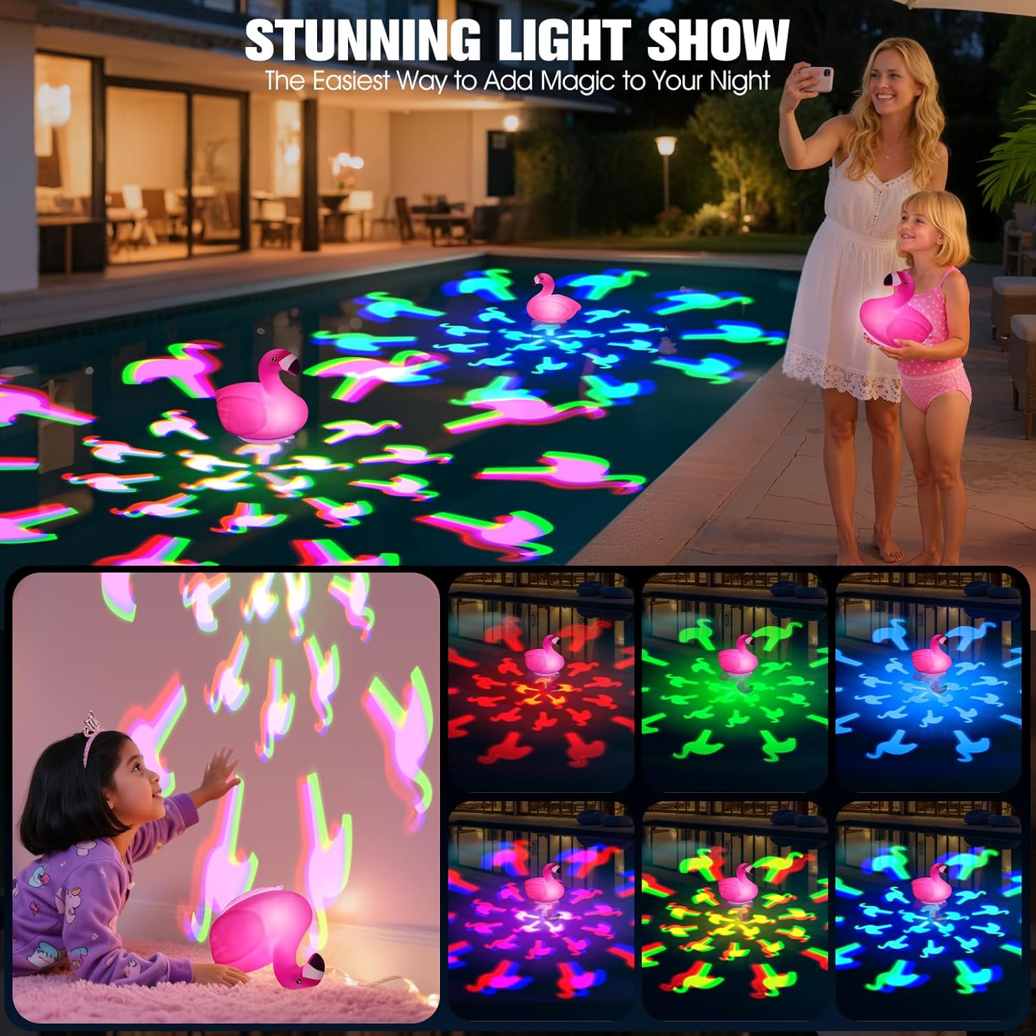 Floating Pool Lights,Upgraded Flamingo Pool Lights that Float,Rechargeable LED Floating Lights for Inground Above Ground Pools,IP68 Waterproof Pool Lighting with Remote,Lights for Hot Tub,Party,1 PACK