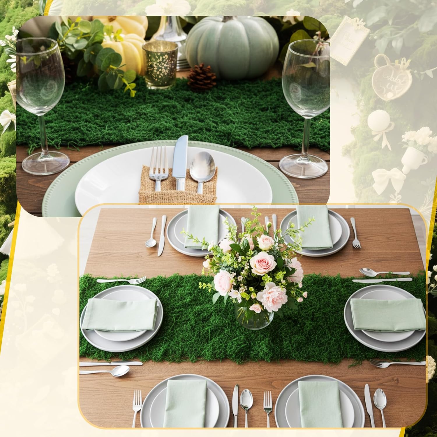 Zeyune 1 Pcs Christmas Fake Moss Table Runner for Crafts 12'' x 71'' Artificial Moss Sheet Roll Waterproof Carpet Blanket for Wall Roof Garden Wedding Birthday Party Table Decoration (Dark Green)