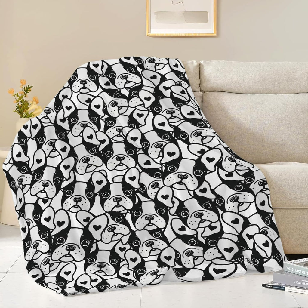 Boston Terrier Throw Blanket French Bulldog Frenchie Puppy Stuff Gifts for Dog Lover Kids Girls Boys Adults Women Men Soft Cozy Warm Plush Fluffy Fuzzy Fleece Blanket Decor 60''X80''