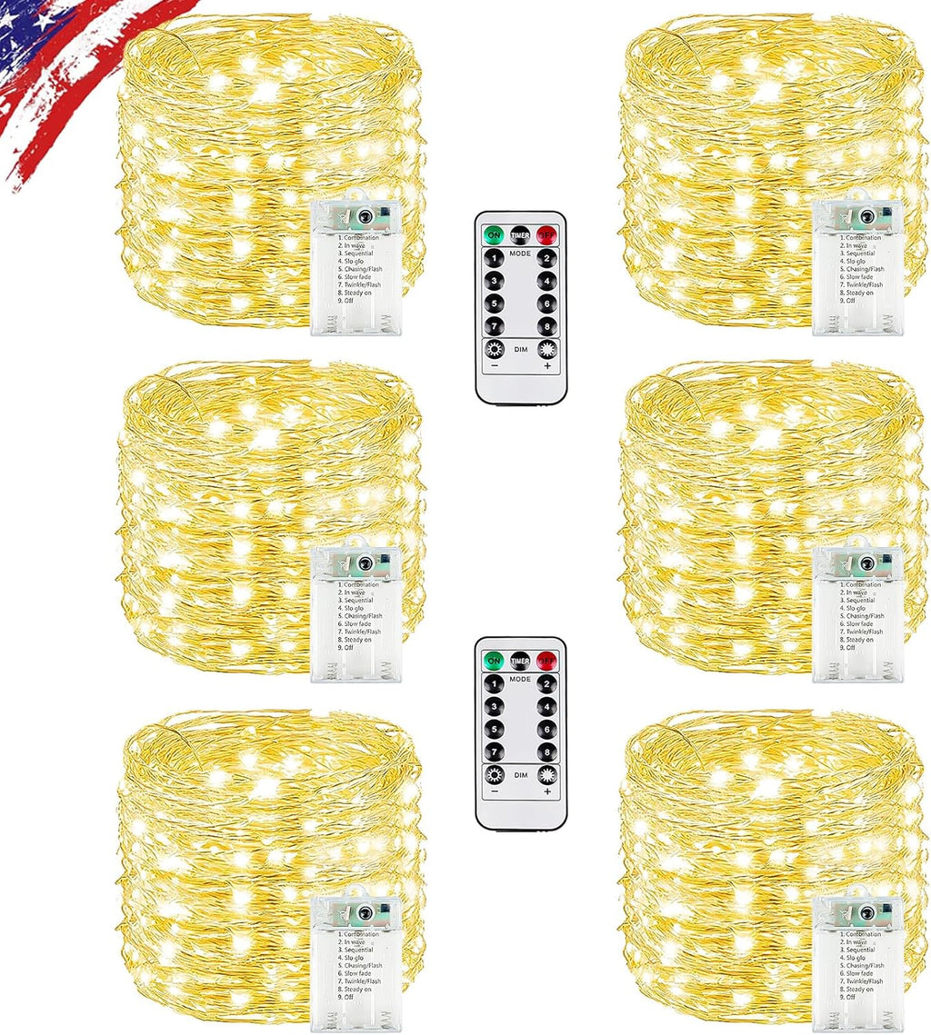 6 Pack Total 120FT 360LED Fairy Lights Battery Operated with Rmote, Waterproof Twinkle Lights with Timer Indoor Outdoor, Cuttable String Light for Bedroom, Classroom, Wedding, DIY, Christmas Decor