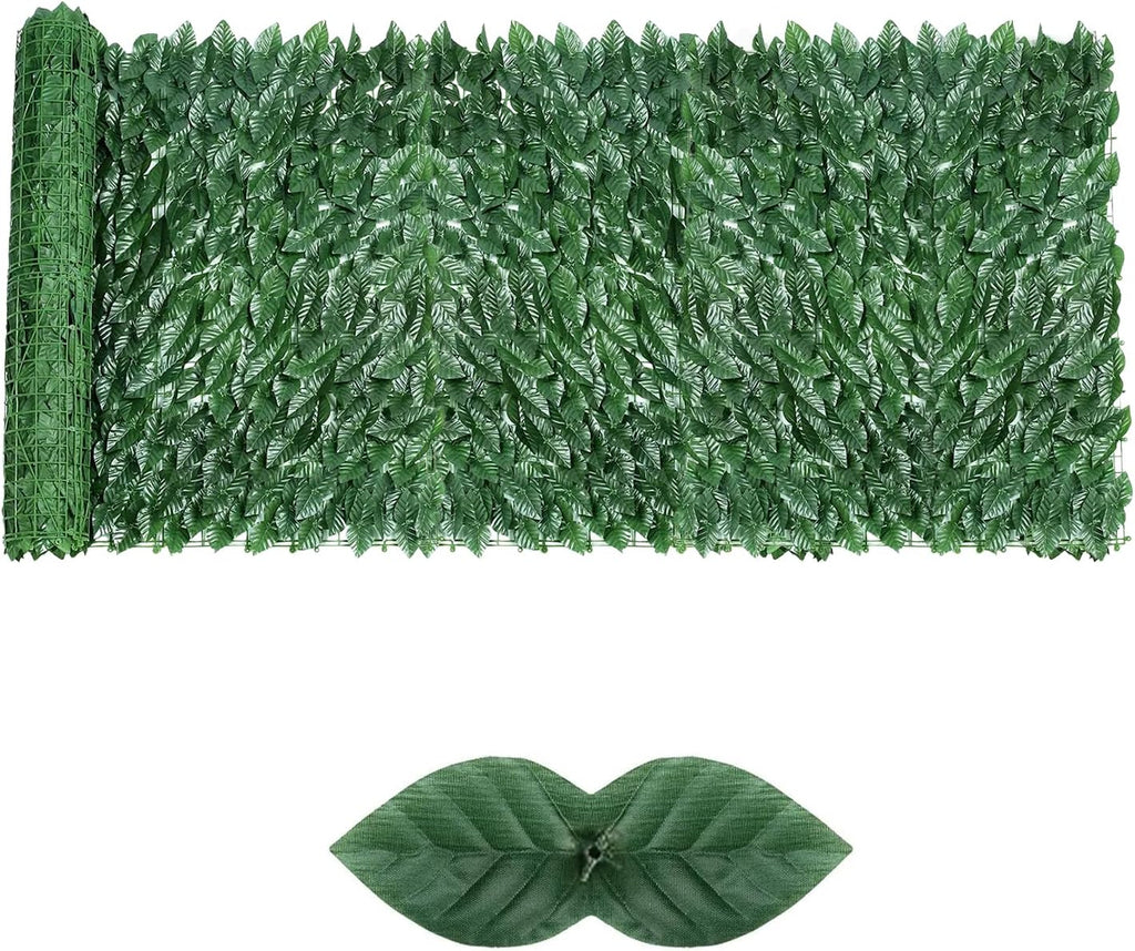 Artificial Ivy Privacy Fence Screen,39.4" X 236" UV-Anti Fake Leaves Plant Vine,Privacy Hedges Wall for Indoor Outdoor Garden Backyard Decor,Color Green Pineapple Leaves