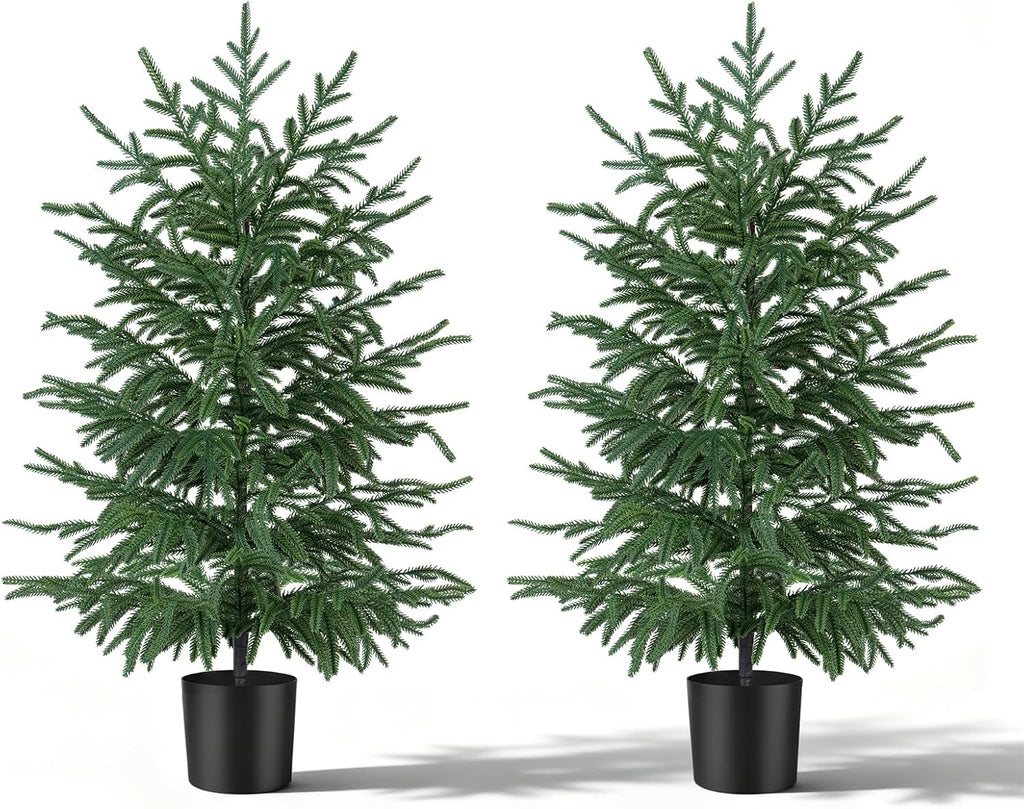 3FT Artificial Norfolk Pine Tree, 2pc Artificial Christmas Tree Faux Potted Plants for Front Porch Christmas Indoor Outdoor Decor