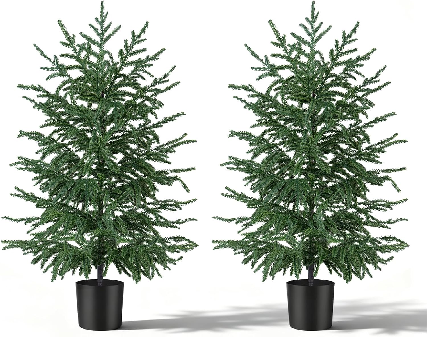 3FT Artificial Norfolk Pine Tree, 2pc Artificial Christmas Tree Faux Potted Plants for Front Porch Christmas Indoor Outdoor Decor