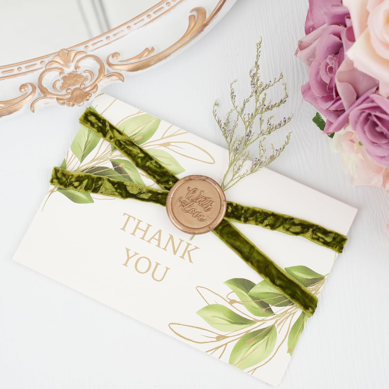 MAYREEL 3/8 Inch Moss Green Crushed Velvet Ribbon Olive Green Vintage for Flower Bouquet Gift Wrapping Wedding Invitations Crafts Christmas Decorations Party 25 Yards