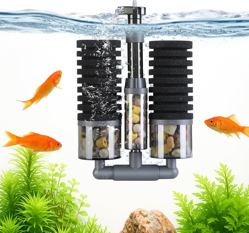 Dual Sponge Aquarium Filter, Air-Powered, 10–20 Gal – Ultra-Quiet Bio-Sponge Filtration | Freshwater & Saltwater | Easy Setup