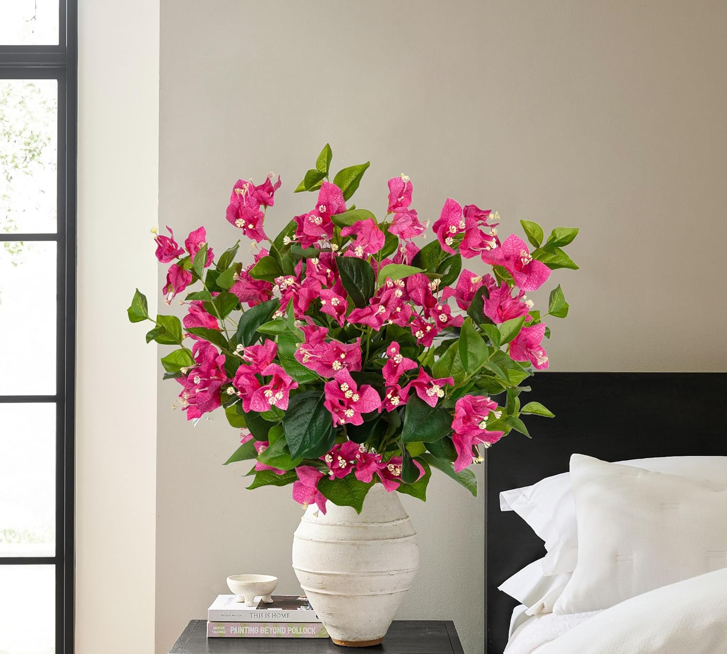 Hollyone 2Pcs Bougainvillea Artificial Flowers Bouquets Rose Red Fake Flower Silk Flowers with Long Stem Floral Arrangements Faux Bougainvillea Plant for DIY Wedding Party Centerpieces Home Decor