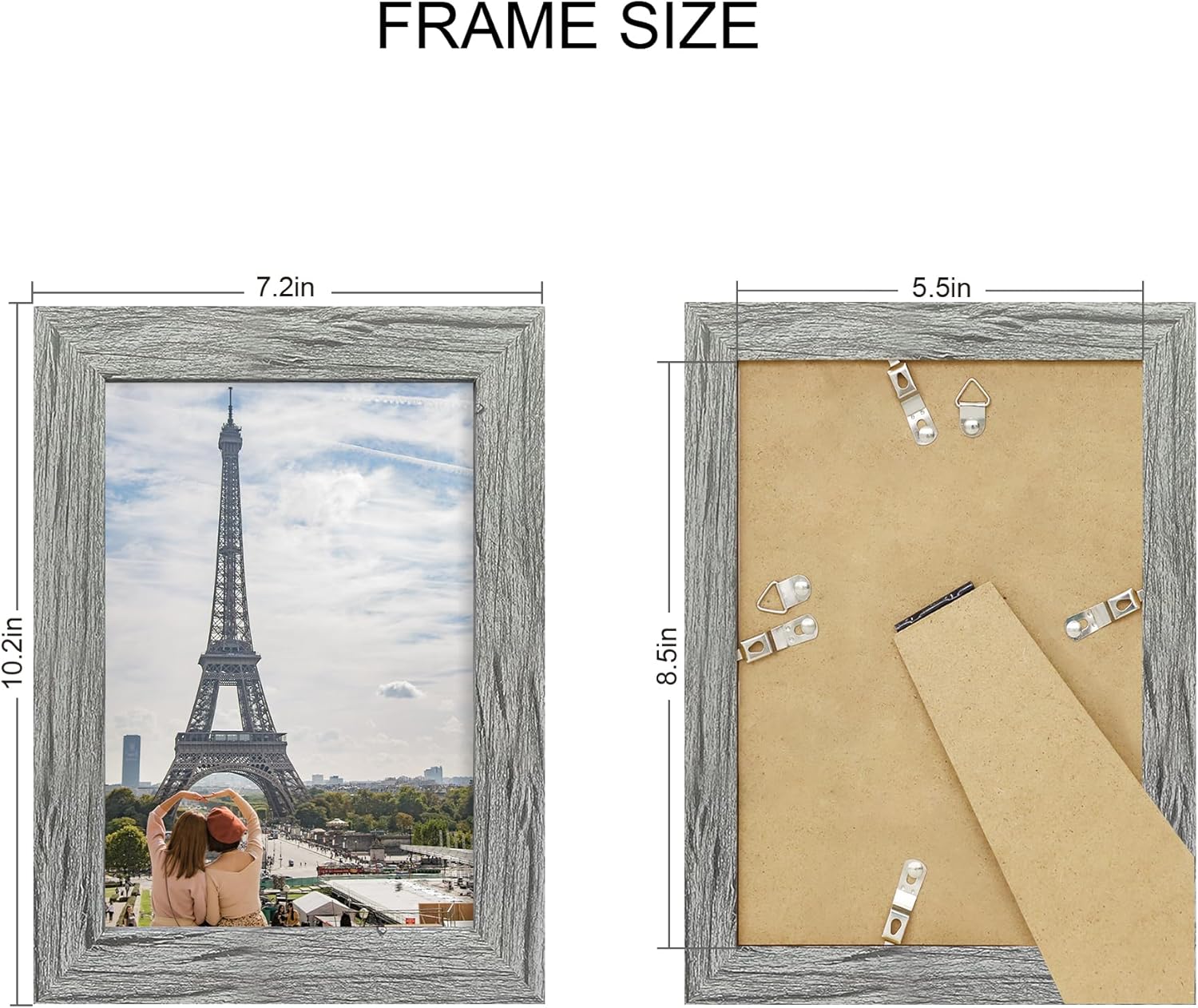 5.5x8.5 Picture Frame Set of 4, Made of Real Glass and Grey Frame, 5.5 by 8.5 Photo for Wall or Tabletop