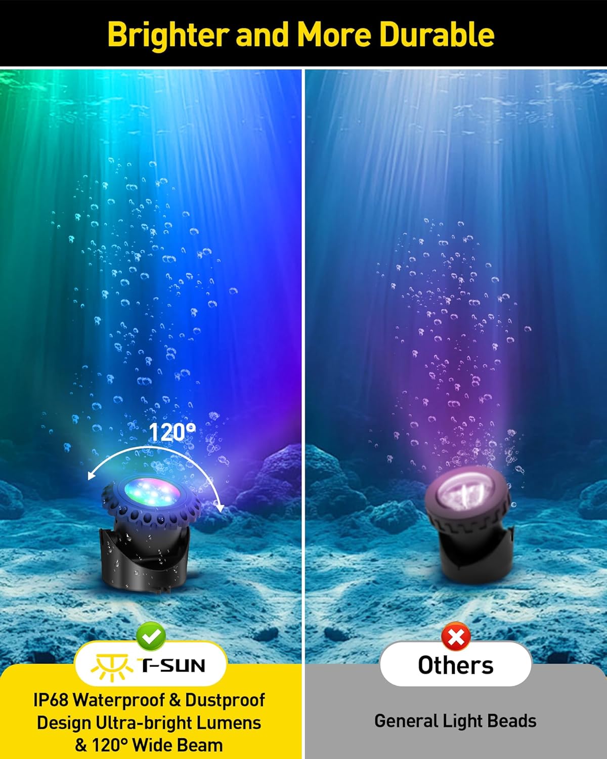 T-SUN Pond Light Led Underwater Submersible Fountain Lights Outdoor Underwater Fountain Lights Fish Pond Lights, Color Changing, IP68 Waterproof, Bluetooth App(Set of 5)