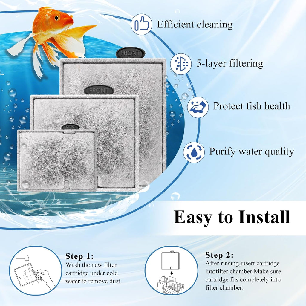 8 Pack Large Aquarium Fish Tank Filter Cartridges with Filter Pad, Compatible with Aqueon QuietFlow Filter LED PRO Size 20,30,50,75/Power Filter Size 20,30,50,55/75, E Internal Size 40 Canister Filter
