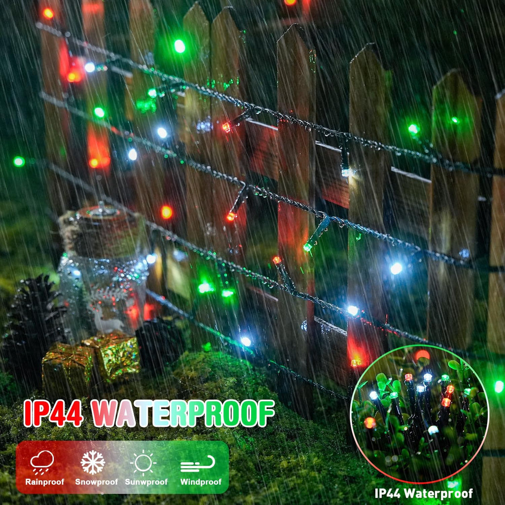 JMEXSUSS 200 LED Red White and Green Christmas Lights Outdoor, 66ft Connectable Twinkle String Lights Plug in, 8 Modes Waterproof Christmas Tree Lights for Outside Indoor Yard Xmas Decoration