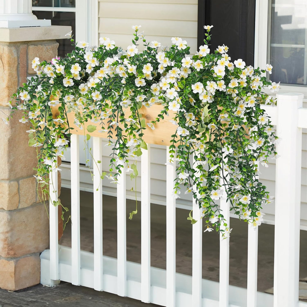 RECUTMS Artificial Flowers for Outdoors Fake Hanging Plants 4 Pcs UV Resistant Silk Daisy Flower Realistic Faux Trailing Vine for Wall Yard Porch Balcony Indoor Outdoor Planters (White)