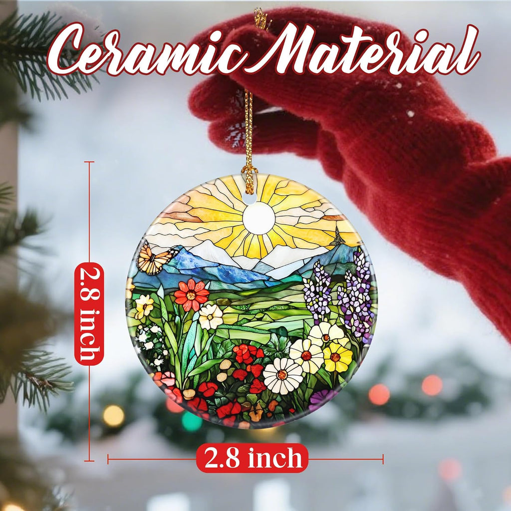 Christmas Ornaments, Dodosky 2.8in Ceramic Wildflower Ornament, Xmas Decor, Christmas Tree Ornaments, Xmas Decorations for Tree, Holiday Ornament, Flower Lovers Gifts, Gifts for Women, Mom, Grandma