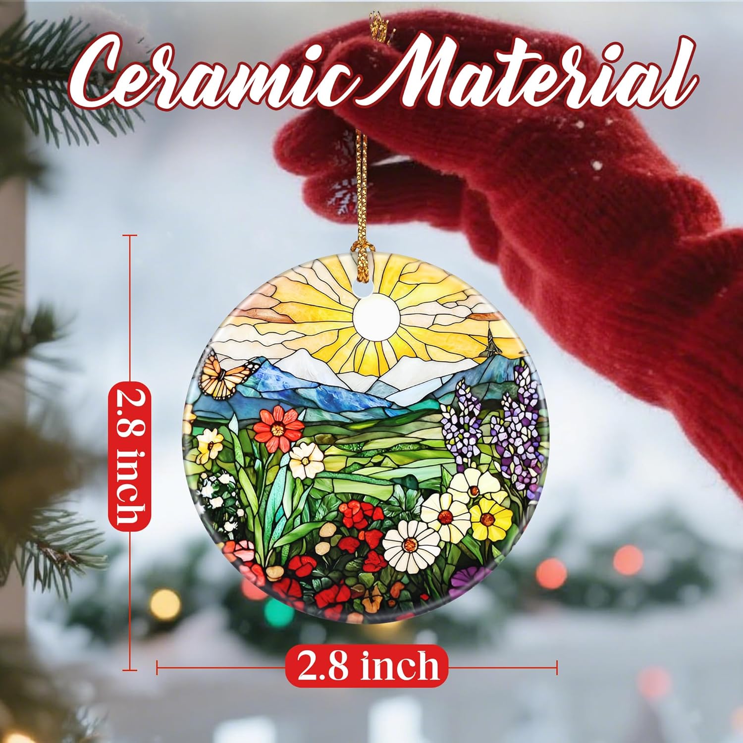 Christmas Ornaments, Dodosky 2.8in Ceramic Wildflower Ornament, Xmas Decor, Christmas Tree Ornaments, Xmas Decorations for Tree, Holiday Ornament, Flower Lovers Gifts, Gifts for Women, Mom, Grandma