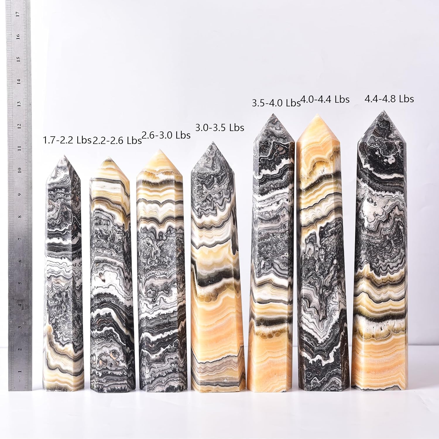 JIC Gem Large Black and Yellow Calcite Crystal Obelisk Tower Natural Healing Crystal Point Wand 6 Faceted Reiki Decor Crystal Gift 2.6-3.0 Lbs