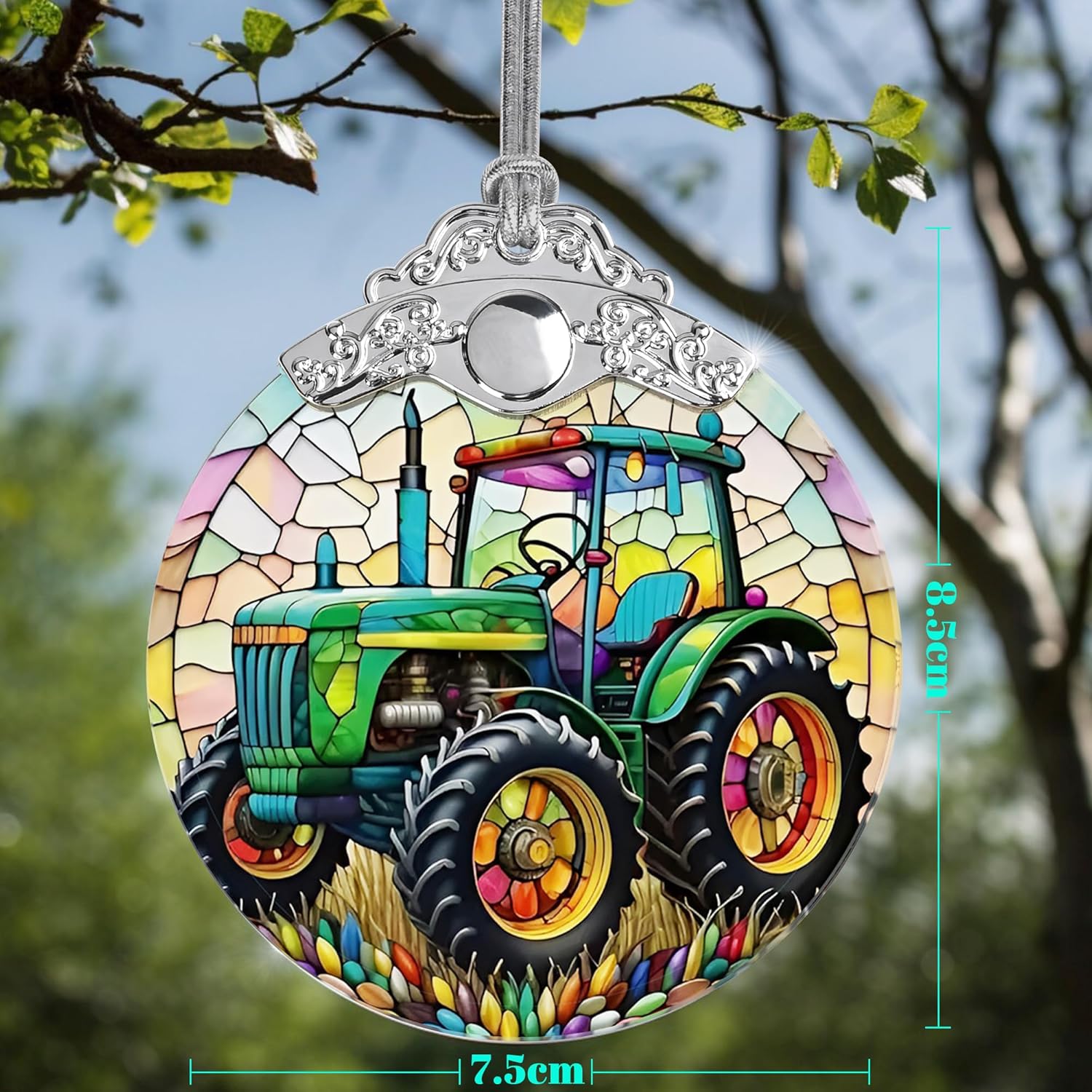 Christmas Ornament, Tractor Christmas Decor, Tractor Ornaments for Christmas Tree, Stained Glass Ornament, Tractor Gifts, Holiday Decorations and Xmas Gifts Ideas