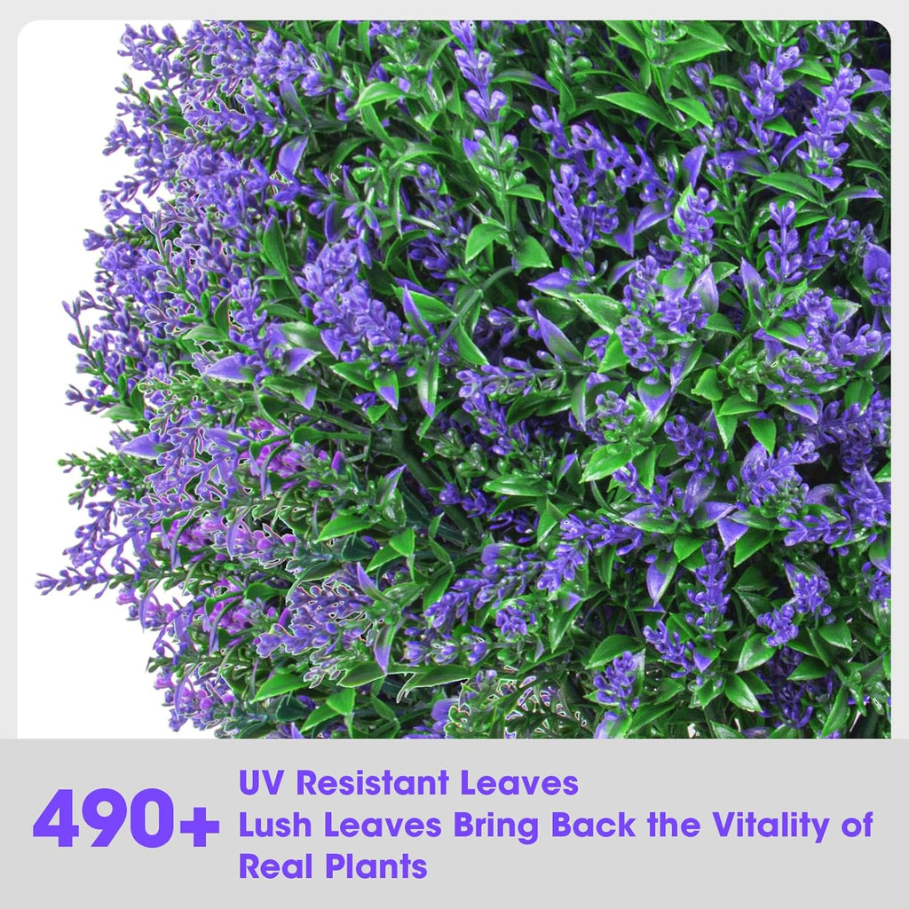 25.6" Artificial Lavender Topiary Ball Plants, 2 Pack Faux Bushes with Spike – UV Resistant & Fade Resistant Artificial Shrubs, Fake Lavender Trees for Indoor Outdoor Front Porch Garden
