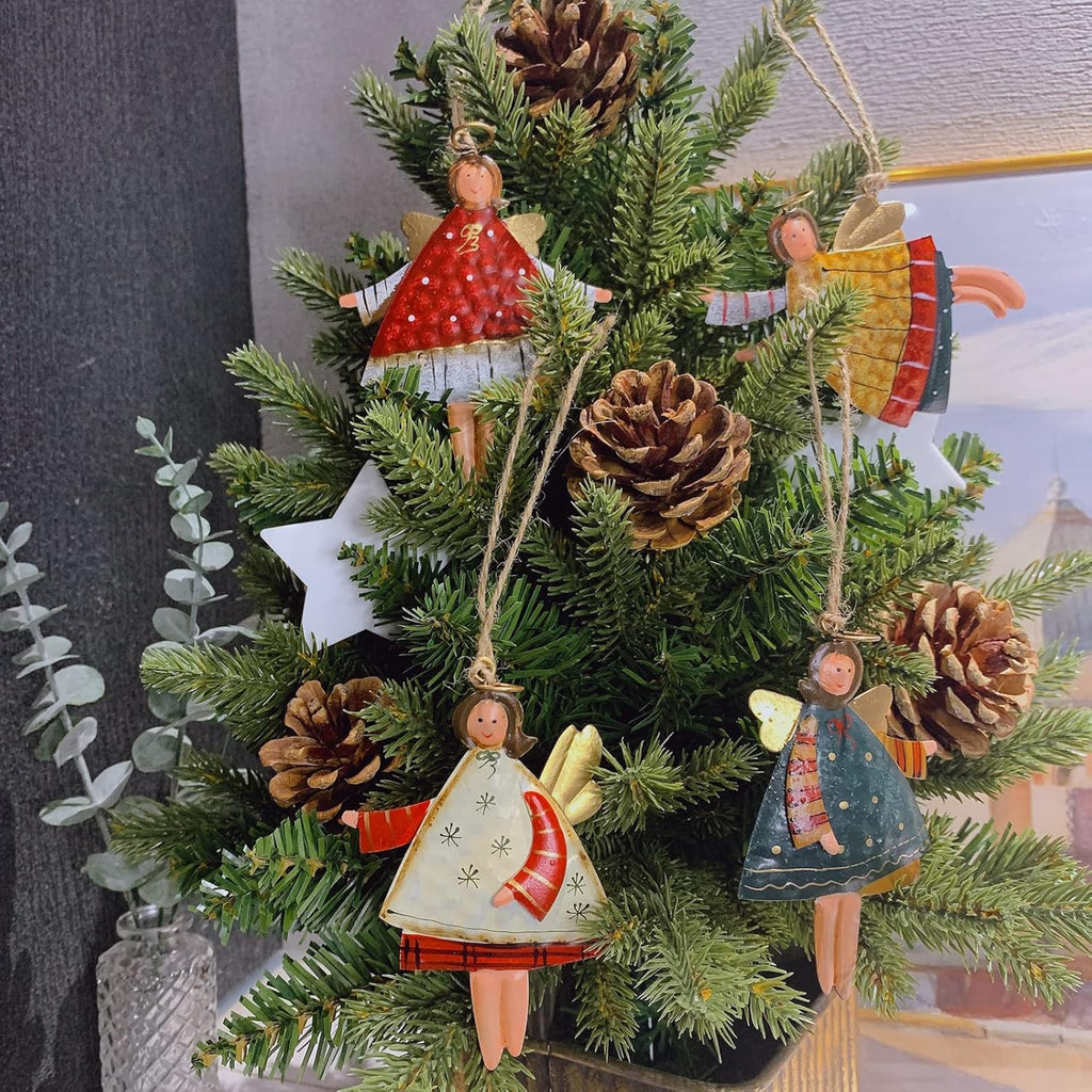 Christmas Ornaments Set for Xmas Tree 12-Pack Metal Dancing Angels Decor for Tin Hanging Christmas Decorations, for Christmas Tree Ornaments Decor, Party, Birthday, Christmas Décor