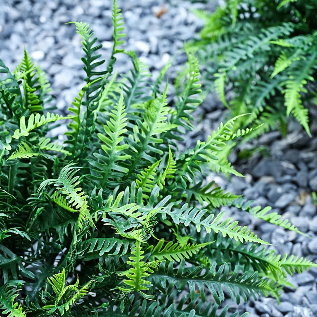 UV-Resistant Artificial Plants Faux Ferns – Certified Fade-Proof Outdoor Decor – Realistic Green Leaves Fake Greenery for Patio, Planters Front Porch Garden, and Landscaping 16 Bundles