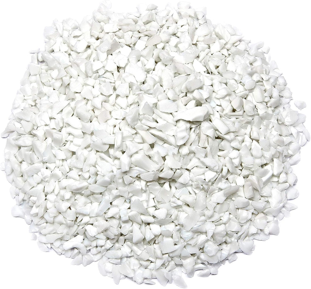 TWINKLING High Luster Fire Glass Gravel Stone Glitter,Broken Glass,Fire Gems Chips,Crushed Glass for Fire Pit Crafts Resin Art Aquarium Garden Decoration,3-6mm,1-Pound Jar (White Porcelain)