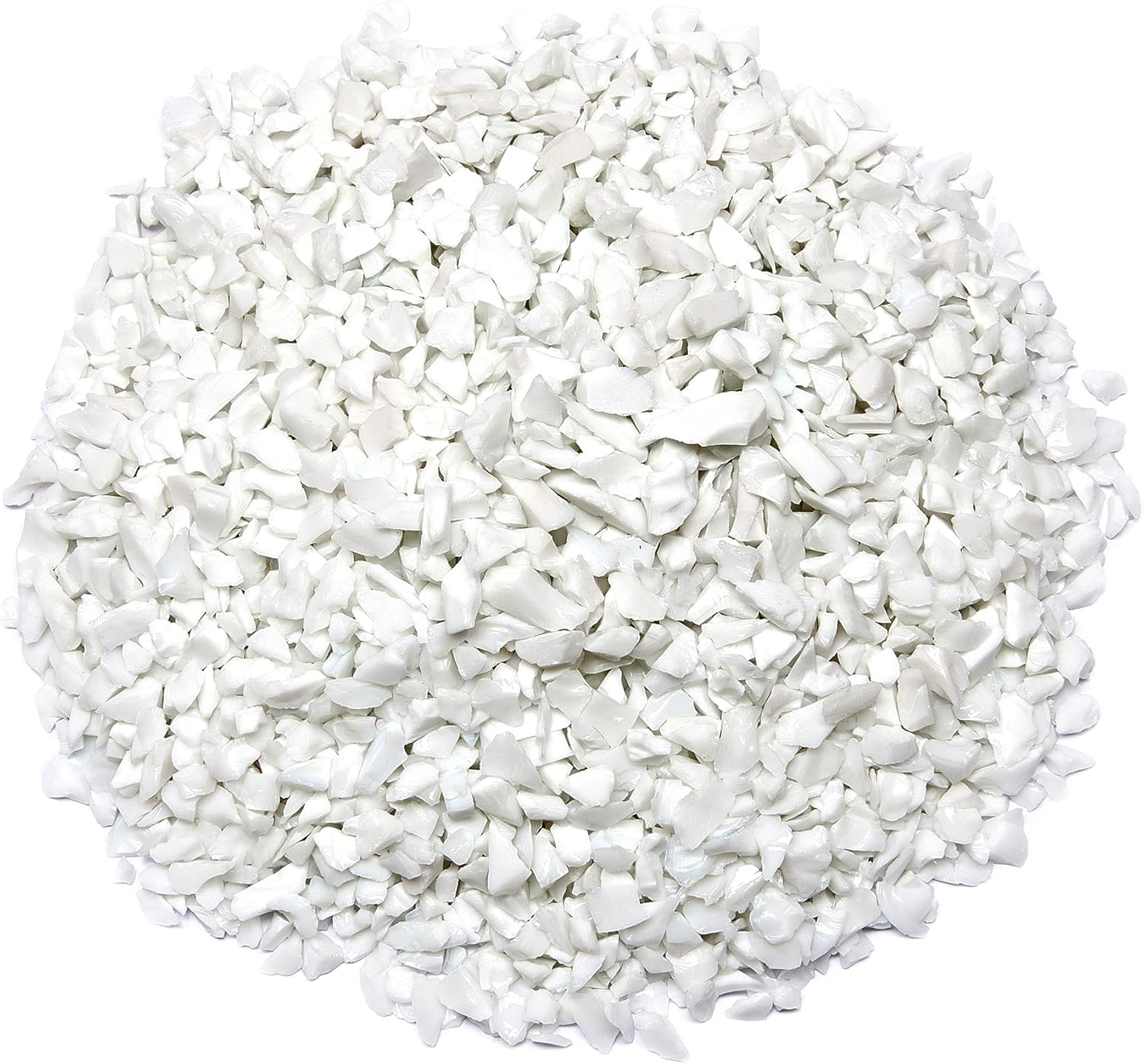 TWINKLING High Luster Fire Glass Gravel Stone Glitter,Broken Glass,Fire Gems Chips,Crushed Glass for Fire Pit Crafts Resin Art Aquarium Garden Decoration,3-6mm,1-Pound Jar (White Porcelain)
