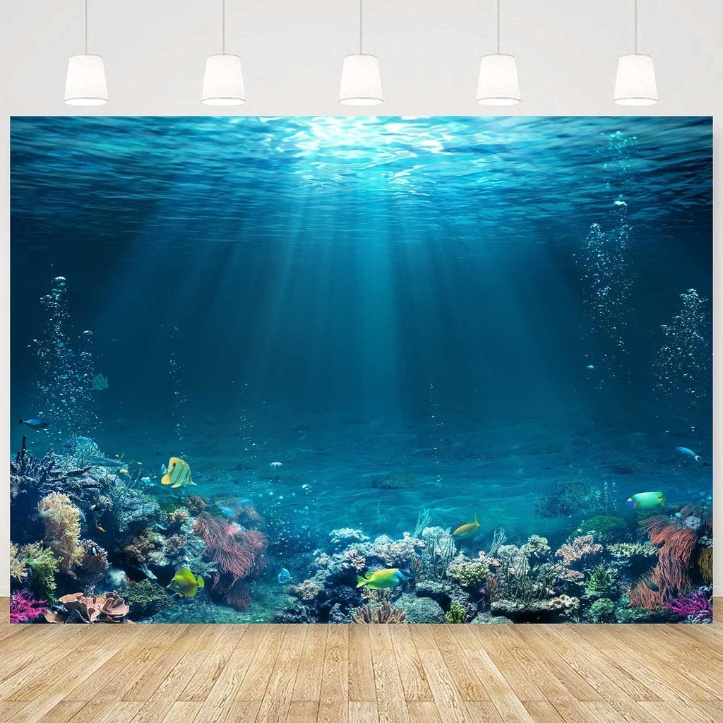 Sensfun 7x5ft Underwater World Backdrop Fabric Under The Sea Photography Backdrops Tropical Fish Coral Deep Ocean Sunlight Seabed Background Undersea Baby Shower Birthday Party Decoration Photo Props